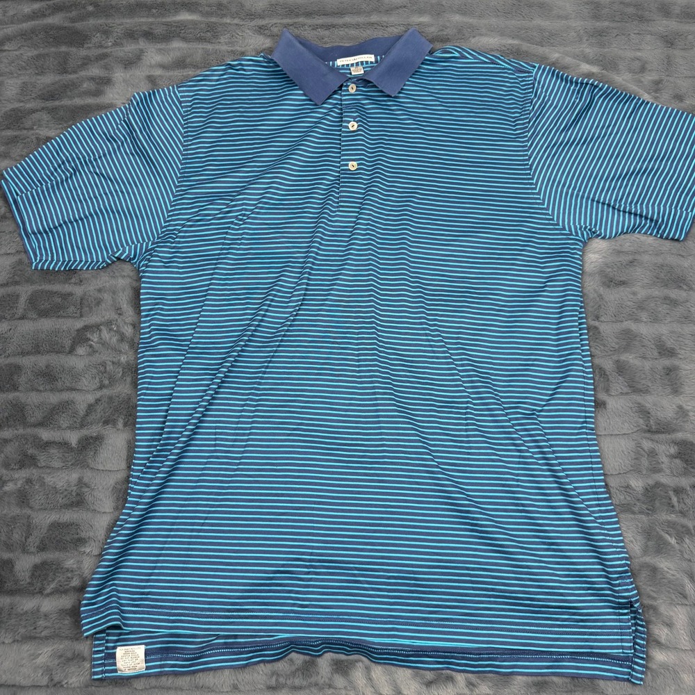 Peter Millar Mens XL Blue Striped 100% Cotton Short Sleeve Polo Shirt 13824